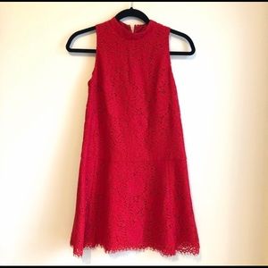 Loft red lace mockneck dress- NWT
